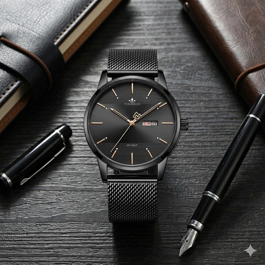 Montre Homme – Élégance Minimaliste en Noir & Or Rose